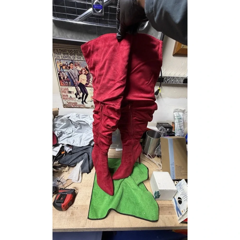 Red Over The‎ Knee Boots Nadine Size 8.5 EU 39 Stiletto Heels